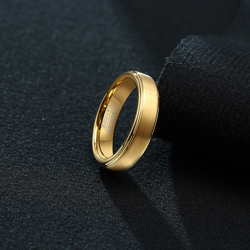 Fine Jewelry Brushed Matte Finish 5mm Thin Gold And Black Tungsten Ring Men Women