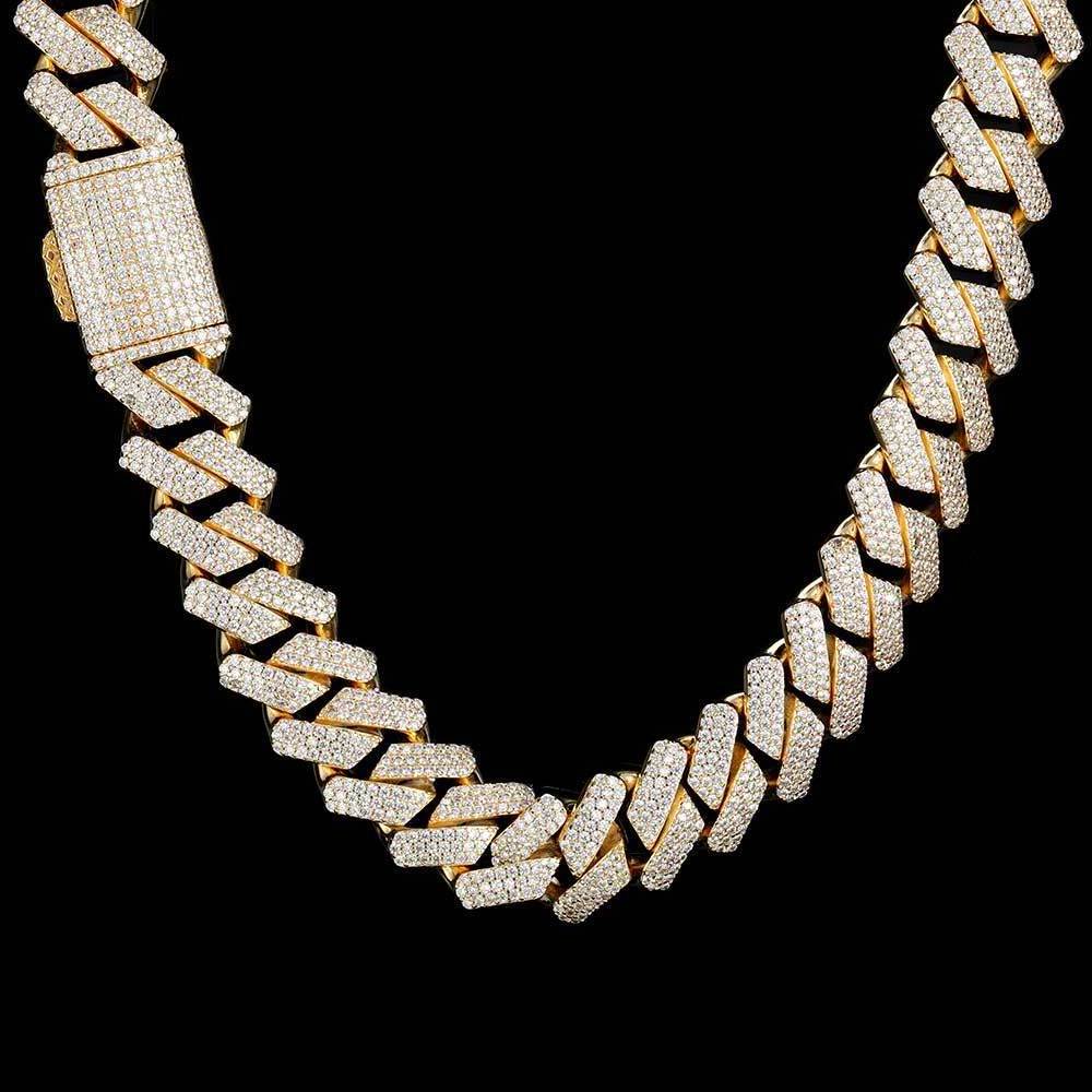 Luxury big gold brass 3 row cz stone 20mm Cuban link ice diamond chains for men