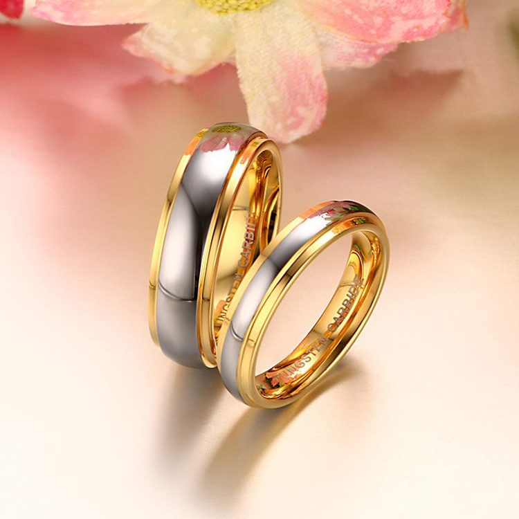 Wholesale Price Couple Two Tone 18k Gold Silver Tungsten Wedding Band Sets His And Hers