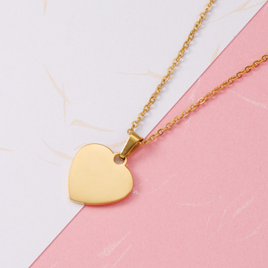 Simple blank stainless steel 18k gold plated engraved disc charm pendant heart shaped necklace for women