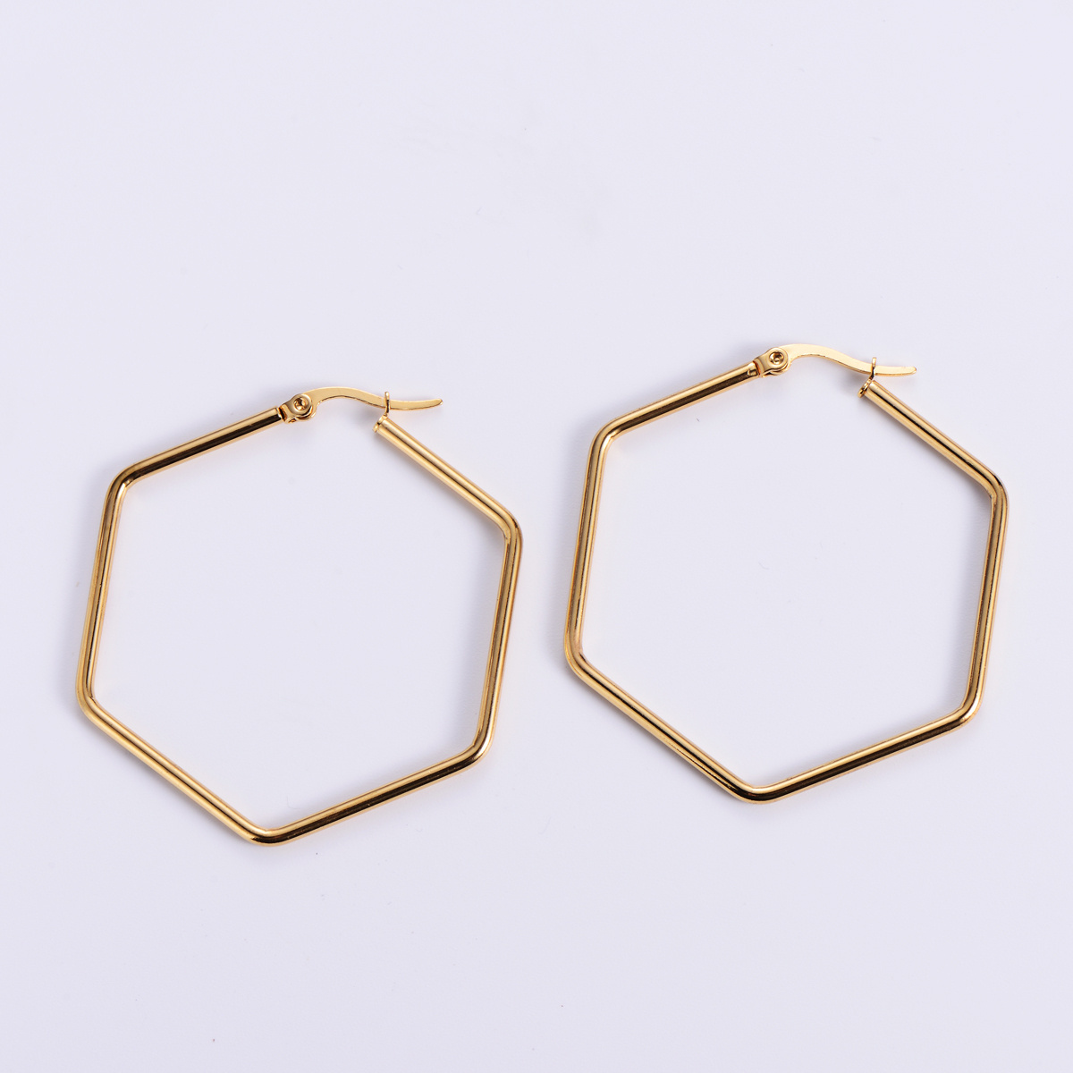 trend fashion jewelry stainless steel 18k gold plated geometric hexagon hoop earrings