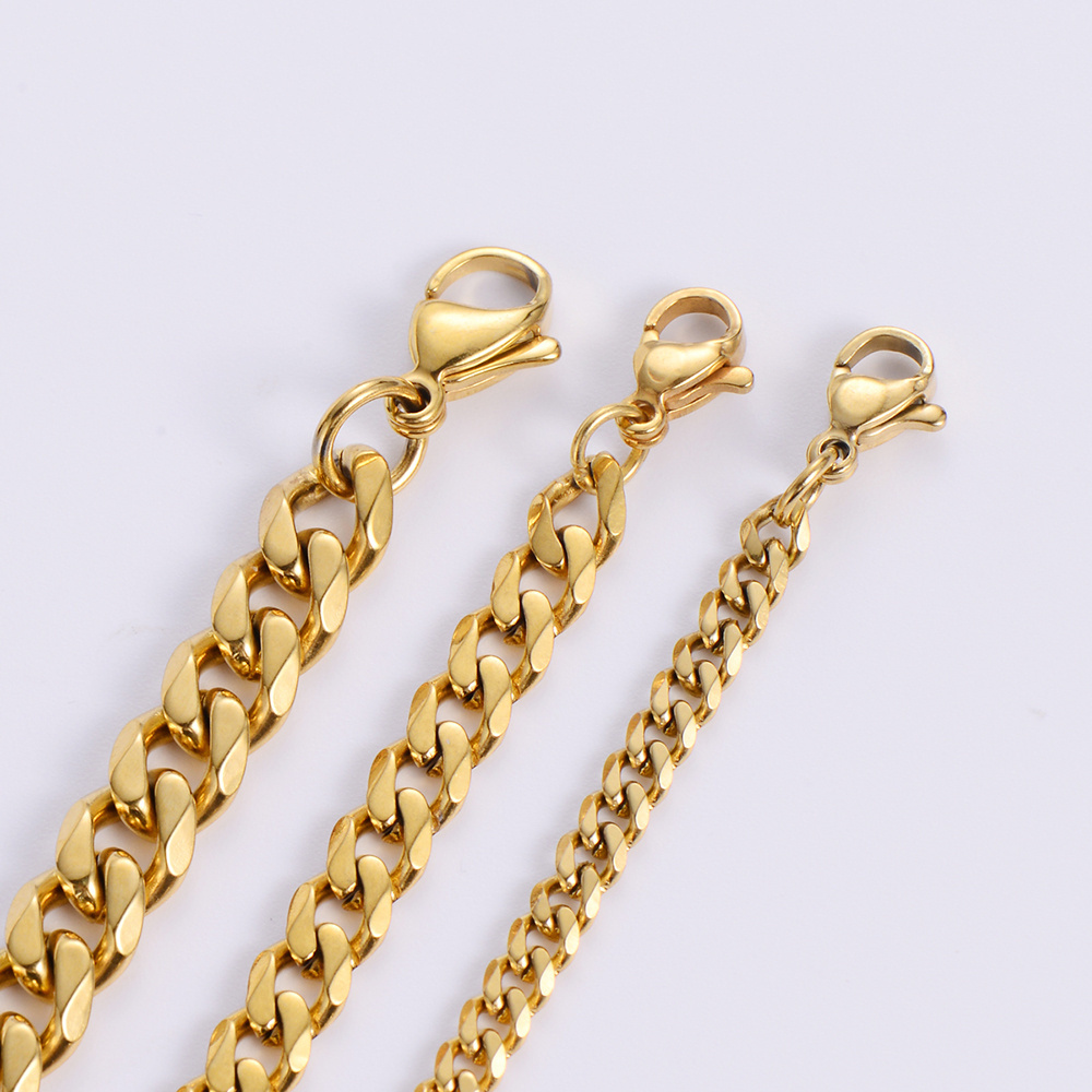 High Polished 3.5mm 5mm 7mm Gold Plated Chunky Cadena Cubana Stainless Steel Miami Cuban Link Chain