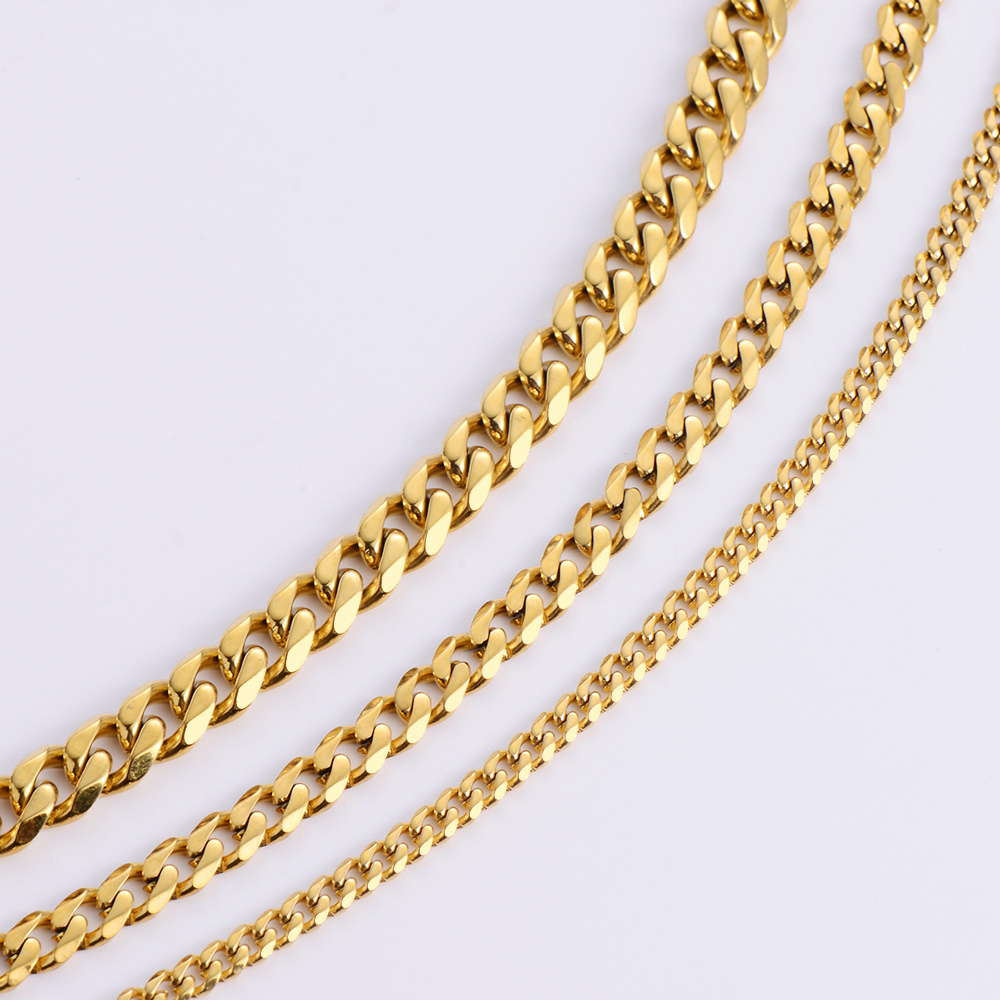 High Polished 3.5mm 5mm 7mm Gold Plated Chunky Cadena Cubana Stainless Steel Miami Cuban Link Chain