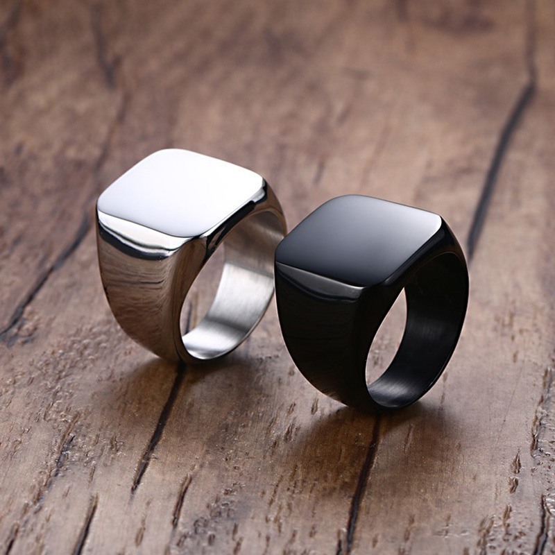 Wholesale Custom Engraved Stainless Steel Men Jewelry Square Gold Blank Signet Ring For Engraving