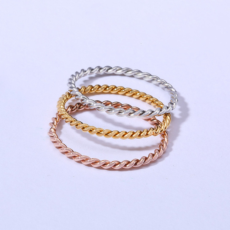 Latest Design Stainless Steel 18k Gold Plated Fashionable Mini Twist Wire Rings Jewelry Women