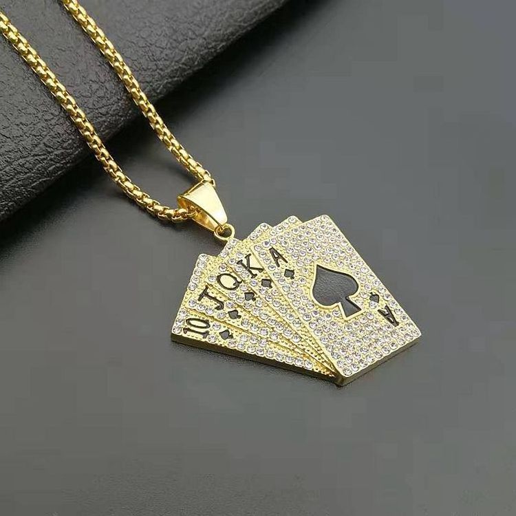 Custom Gold Plated Stainless Steel Iced Out Big Hip Hop Poker Pendant