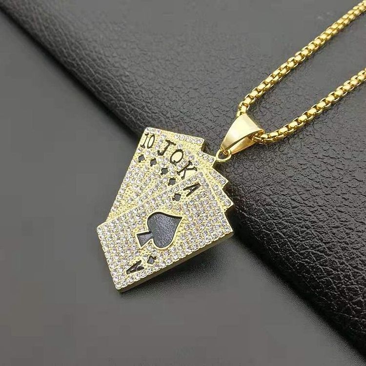 Custom Gold Plated Stainless Steel Iced Out Big Hip Hop Poker Pendant