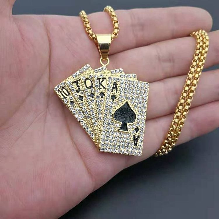 Custom Gold Plated Stainless Steel Iced Out Big Hip Hop Poker Pendant