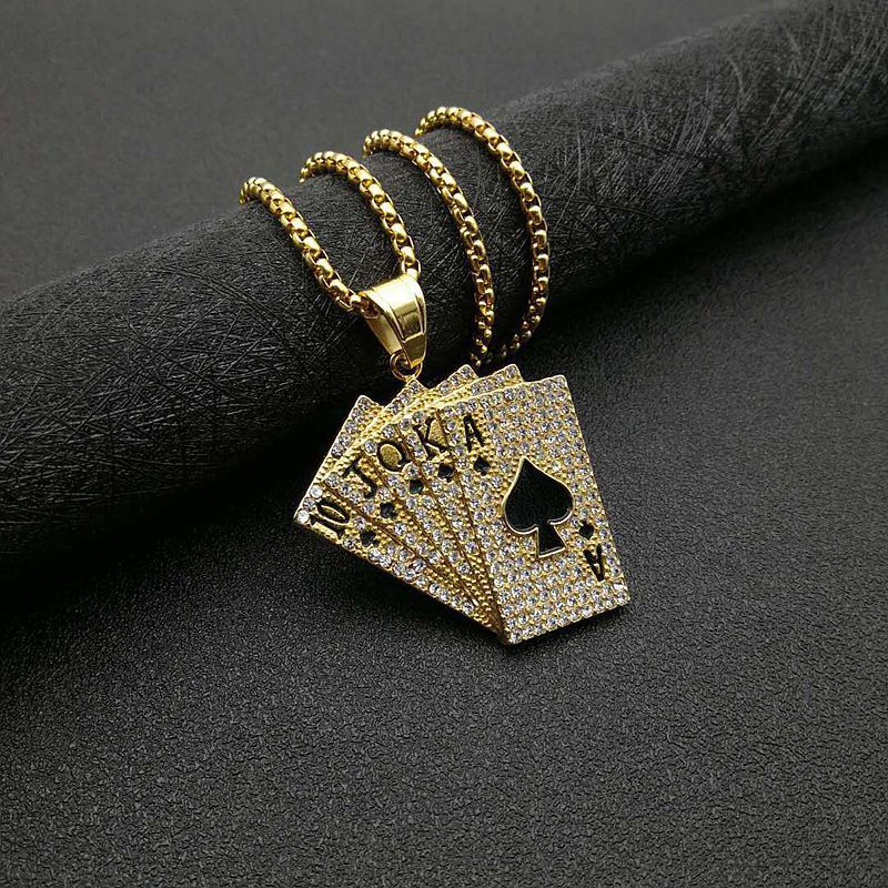 Custom Gold Plated Stainless Steel Iced Out Big Hip Hop Poker Pendant