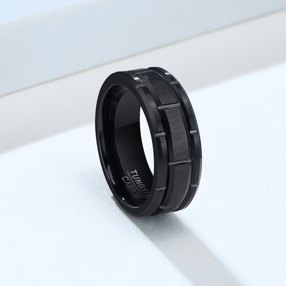 Factory Custom Wholesale Unique Tire Tread Tungsten Carbide Black Plated Men Finger Rings