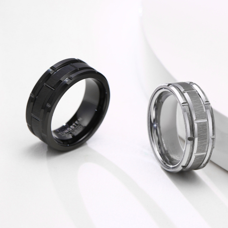 Factory Custom Wholesale Unique Tire Tread Tungsten Carbide Black Plated Men Finger Rings