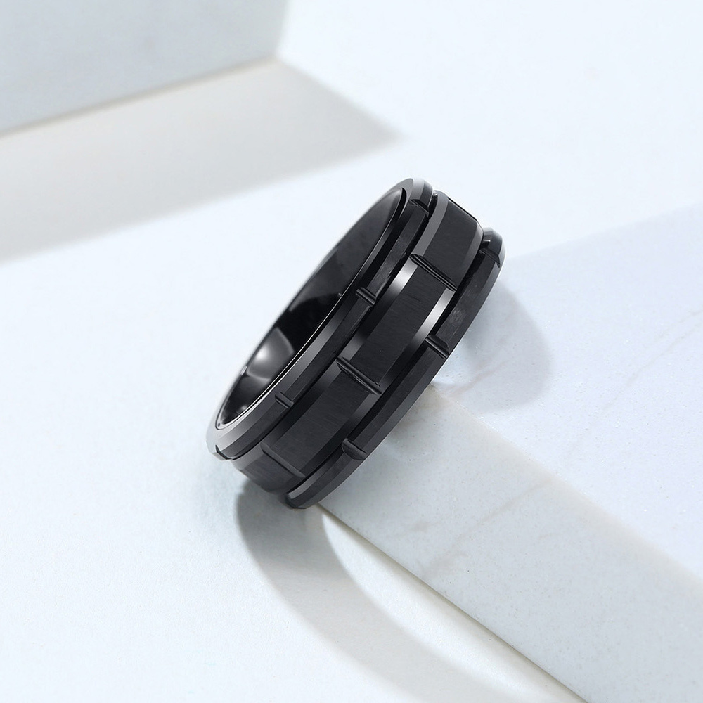 Factory Custom Wholesale Unique Tire Tread Tungsten Carbide Black Plated Men Finger Rings