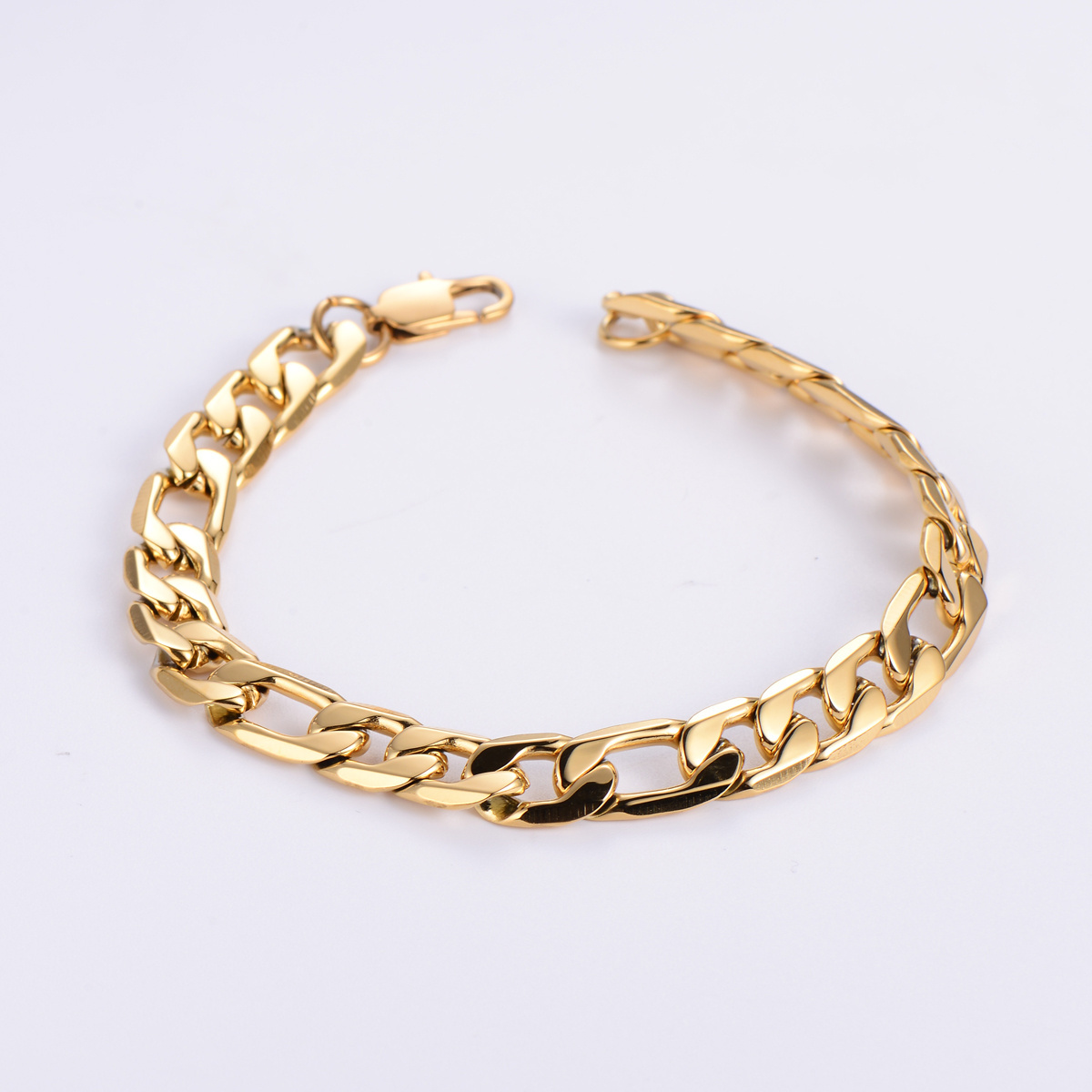 Hot Sale Cuban Link Jewelry Men 18k Gold Plated Figaro Chain Bracelet Stainless Steel