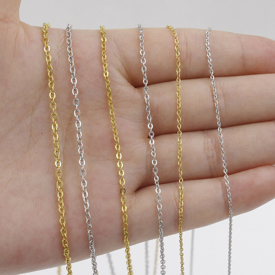 Waterproof Women Thin 18k Gold Plated Stainless Steel Link Rolo Cable Chain Necklace For Jewelry Making