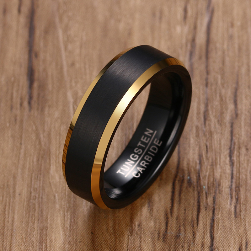 6mm Black Gold Plated Tungsten Carbide Mens Rings Wedding Bands