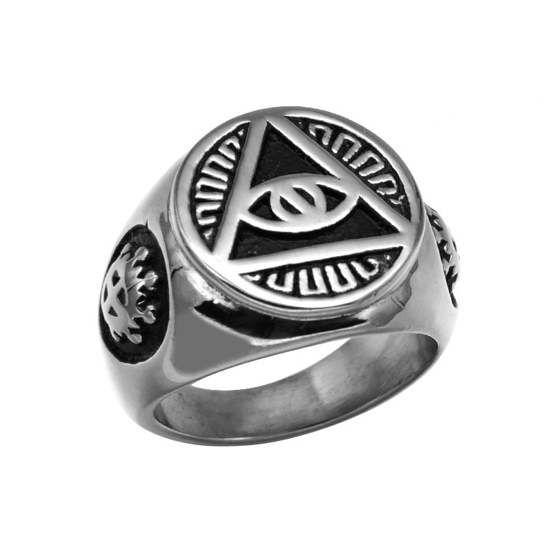 Stainless Steel Triangle All Seeing Eye Illuminati Ring