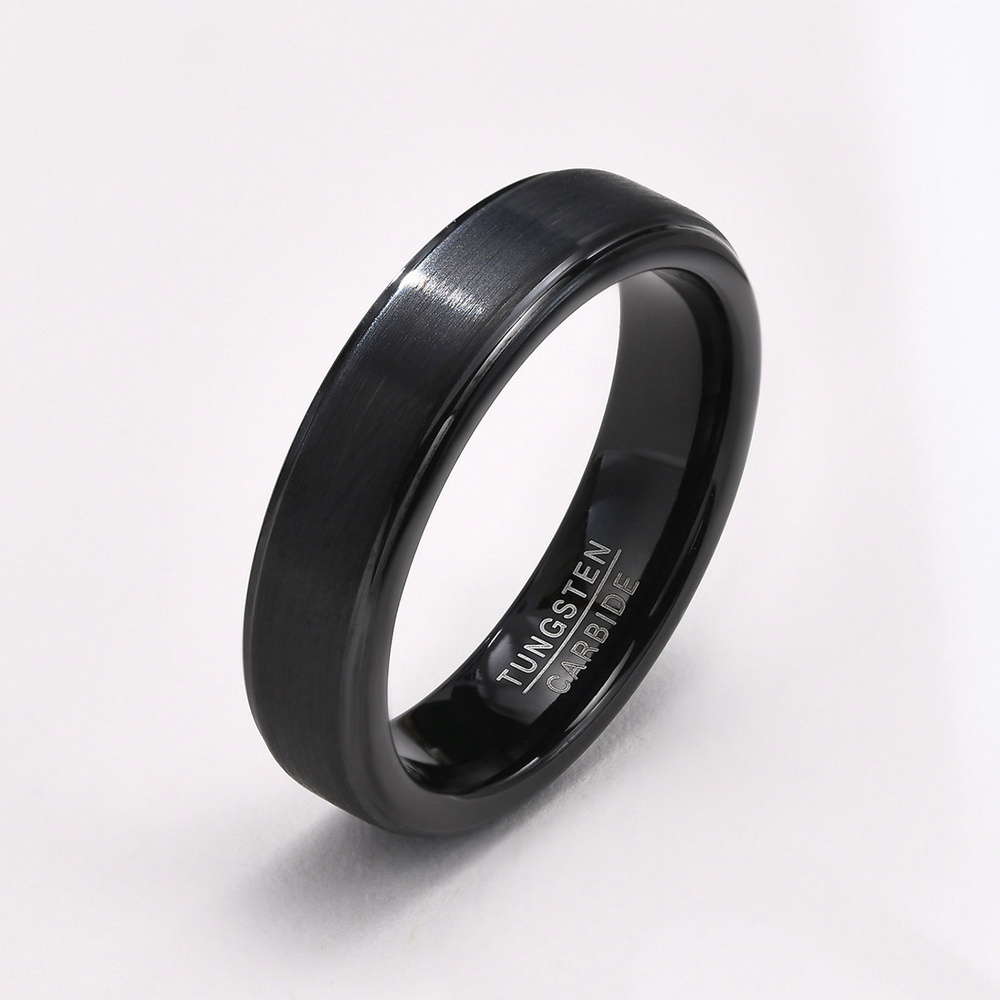 Fine Jewelry Brushed Matte Finish 5mm Thin Gold And Black Tungsten Ring Men Women