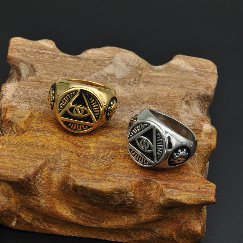 Stainless Steel Triangle All Seeing Eye Illuminati Ring