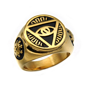 Stainless Steel Triangle All Seeing Eye Illuminati Ring