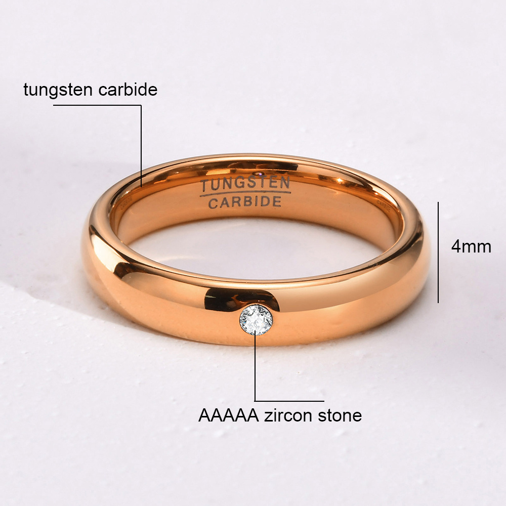 wholesale price women men classic 4mm inlay cz diamond domed tungsten wedding rings for couple