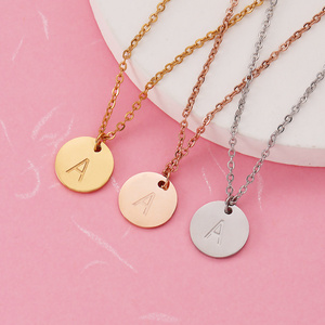 tarnish free engravable disc round pendant stainless steel 26 initial letter chain necklace