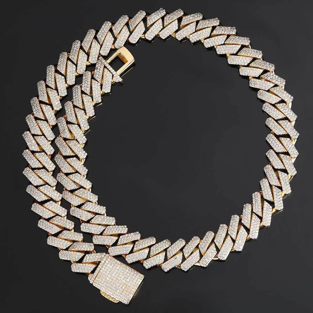 Luxury big gold brass 3 row cz stone 20mm Cuban link ice diamond chains for men