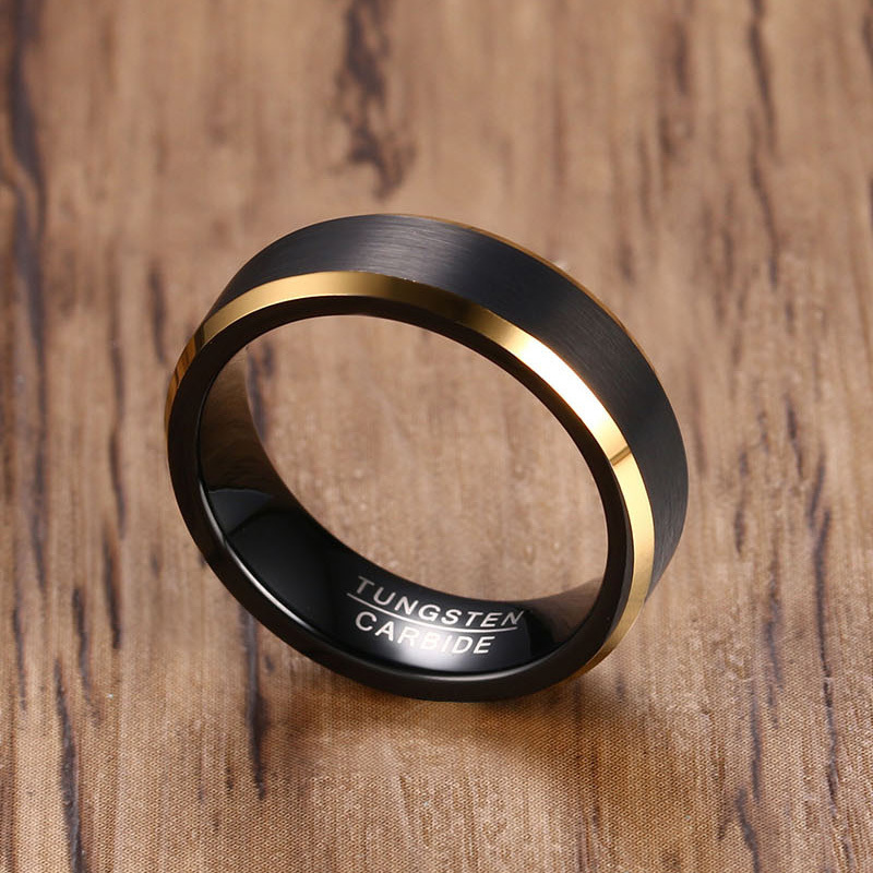 6mm Black Gold Plated Tungsten Carbide Mens Rings Wedding Bands