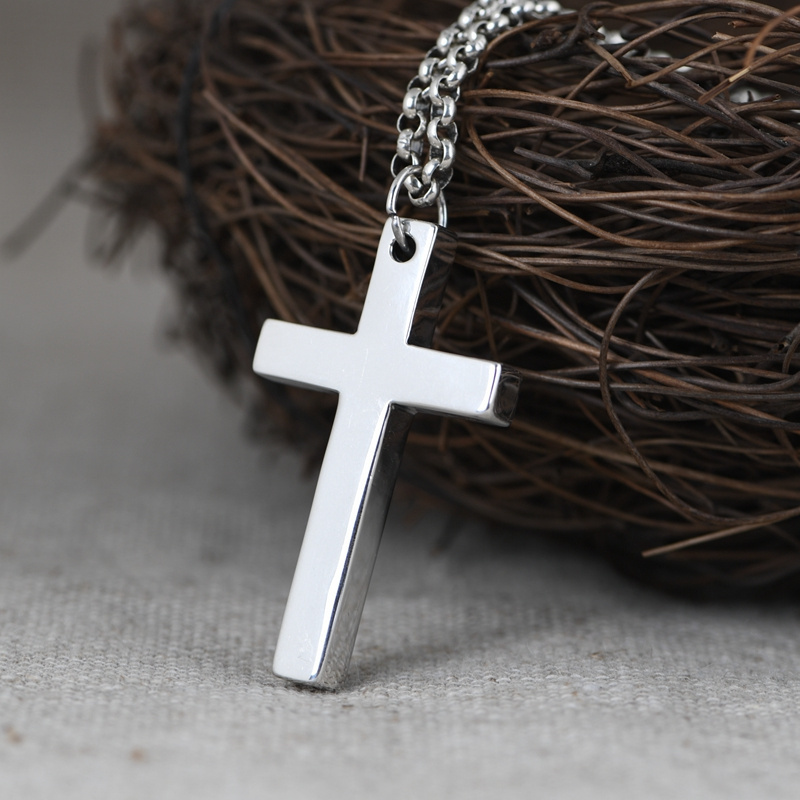 S925 Sterling Silver retro design personalized fashion smooth cross pendant jewelry wholesale