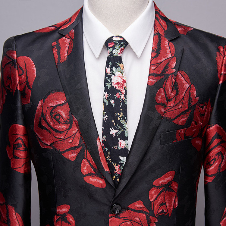 2020 new arrival design mens suits 2 piece  rose print fancy party pants blazer suits for men