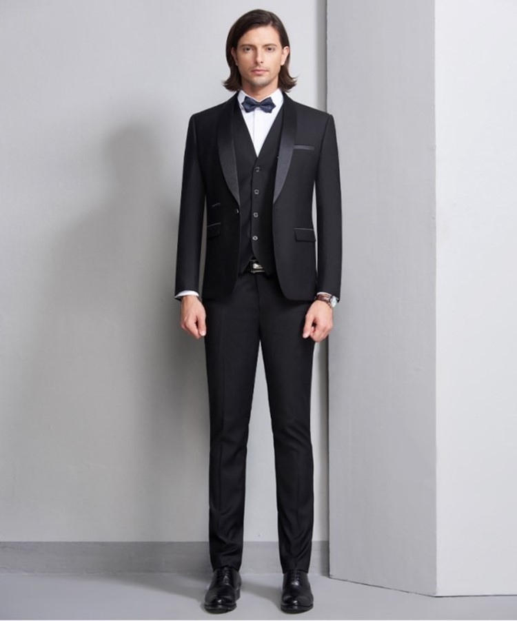 High quality wholesale italian 3 pieces blazer suits grooms formal black tuxedo double breasted wedding suits for men wedding