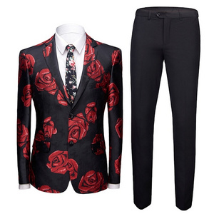 2020 new arrival design mens suits 2 piece  rose print fancy party pants blazer suits for men