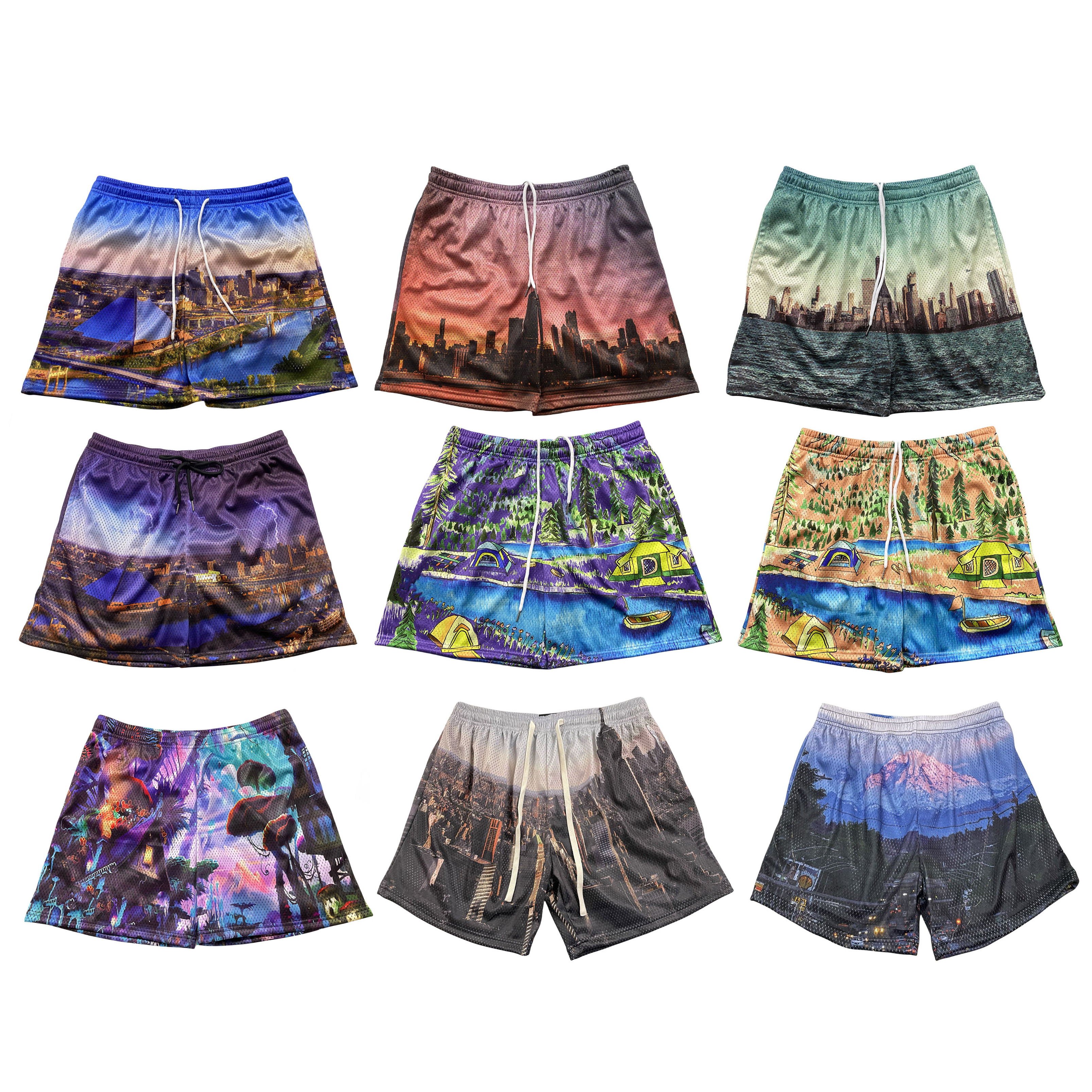 Manufacturer custom logo high quality polyester sublimation printed basketball 5 inch inseam double layer men custom mesh shorts