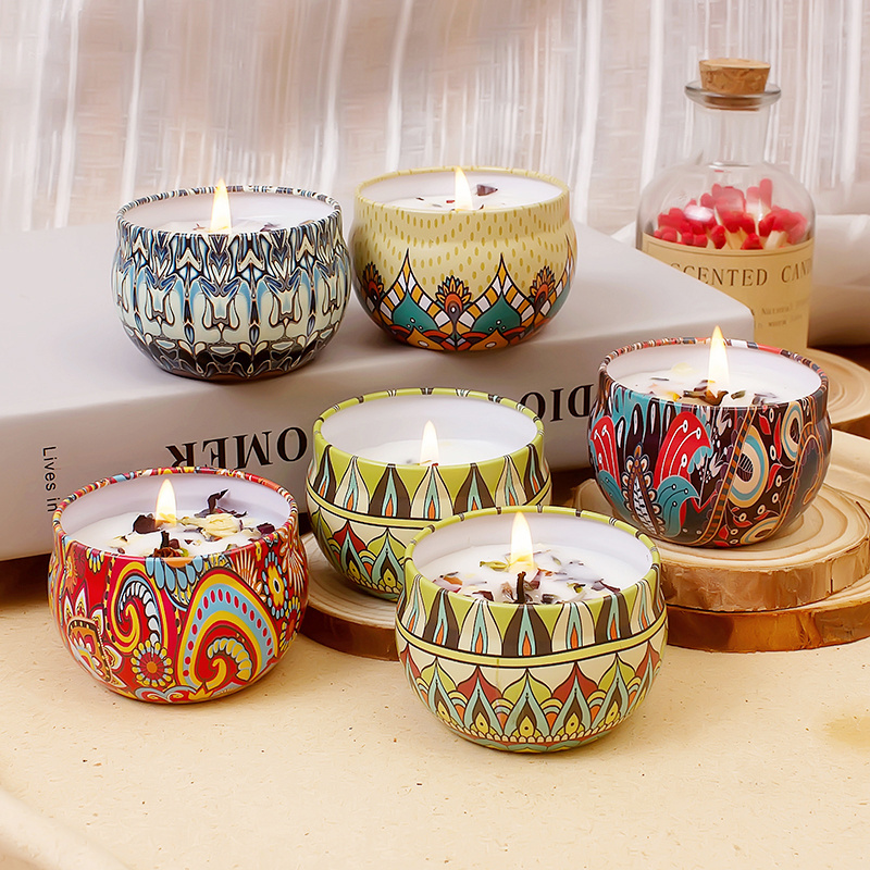 bulk wholesale home Decoration Custom dried flower concrete candle soy wax candles tin scented candle small