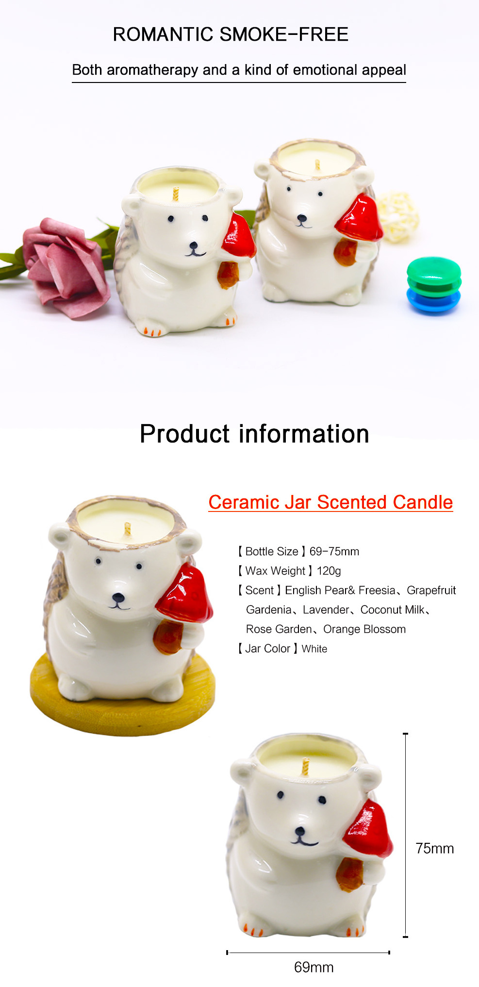 Home Decoration christmas candle molds cute Hedgehog ceramic jar soy wax spiritual candles wholesale scented candles