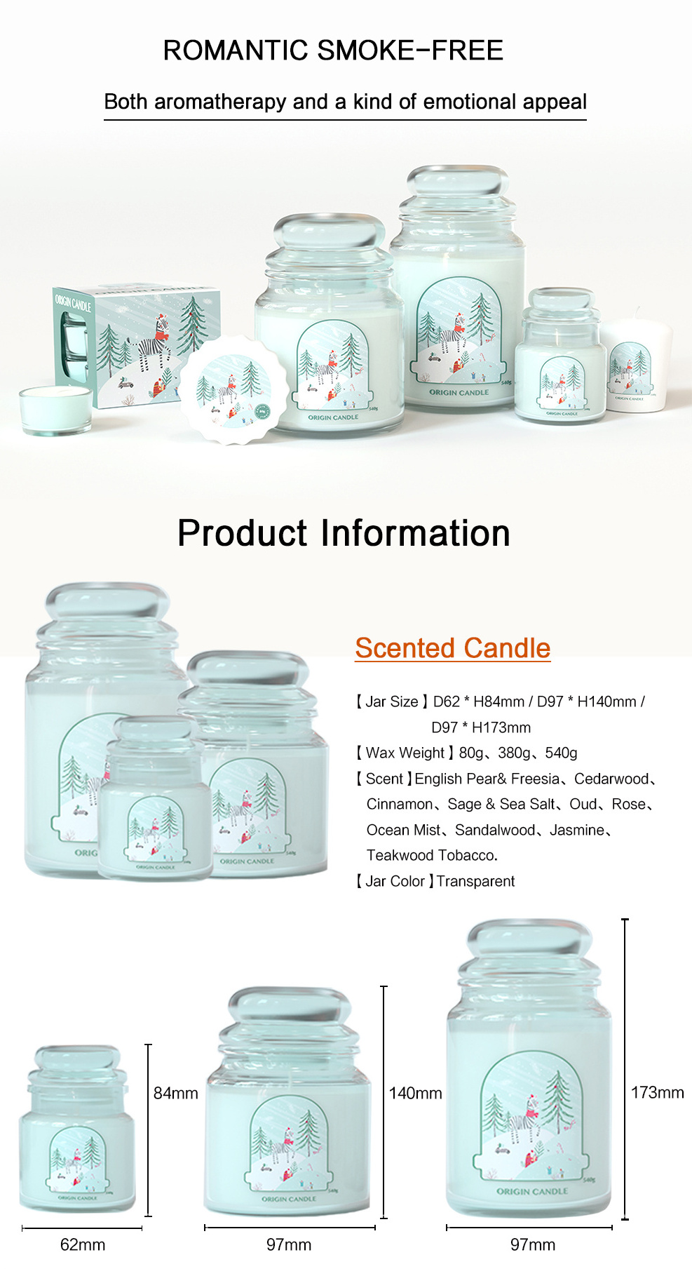 Home Decoration glass jars soy wax oud candle scent oil fragrance 80g candles scented luxury