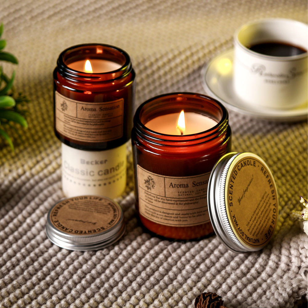 High quality home fragrance wholesale mini amber brown glass jar scented candle in bulk