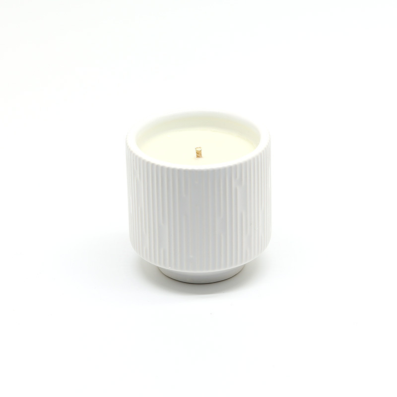 Ceramic mini shape white wave pillar form supply private label customized scented candle for birthday gift home decoration