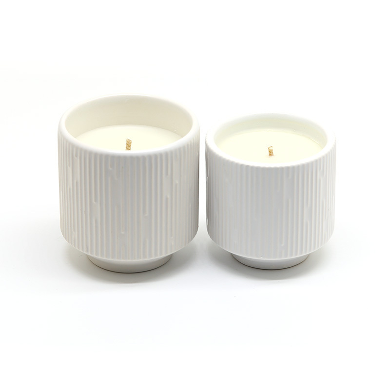 Ceramic mini shape white wave pillar form supply private label customized scented candle for birthday gift home decoration