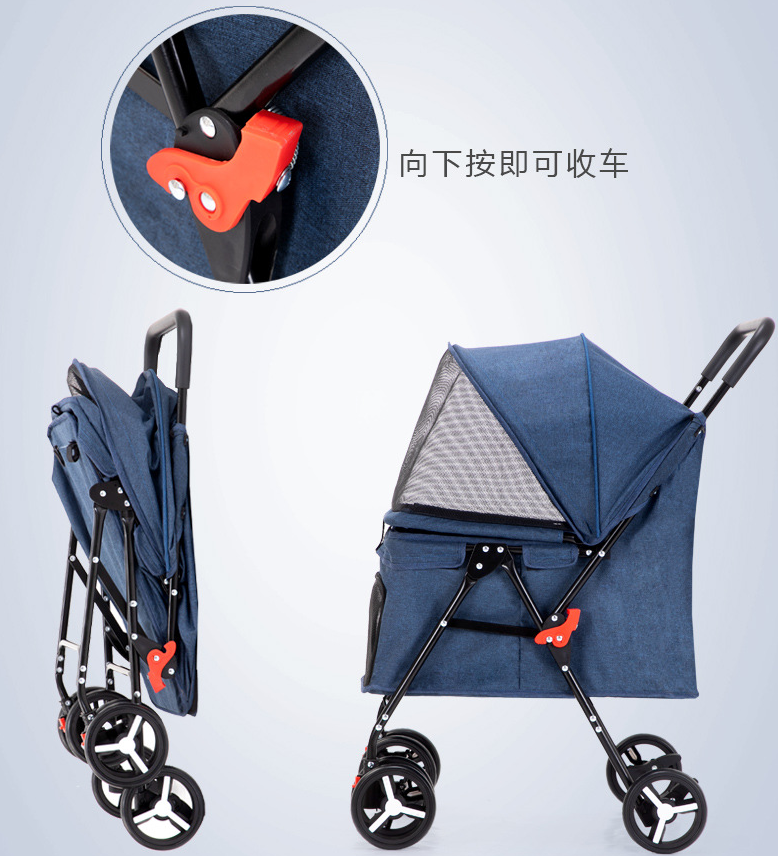 Folding Dog Stroller 4 Wheels Cat Stroller with Curtain Ventilate Mesh Foldable Pet Stroller for Travelling Shopping Walking