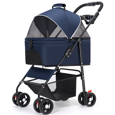 3 in 1 Folding Dog Stroller, Pet Folding Stroller, 4 Wheel Removable Travel Carrier for Small/Medium Pet,Sun Shade