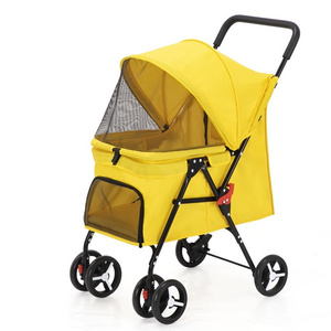 Folding Dog Stroller 4 Wheels Cat Stroller with Curtain Ventilate Mesh Foldable Pet Stroller for Travelling Shopping Walking