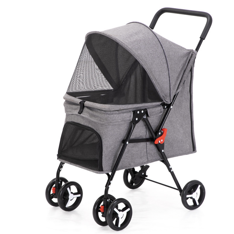 Folding Dog Stroller 4 Wheels Cat Stroller with Curtain Ventilate Mesh Foldable Pet Stroller for Travelling Shopping Walking