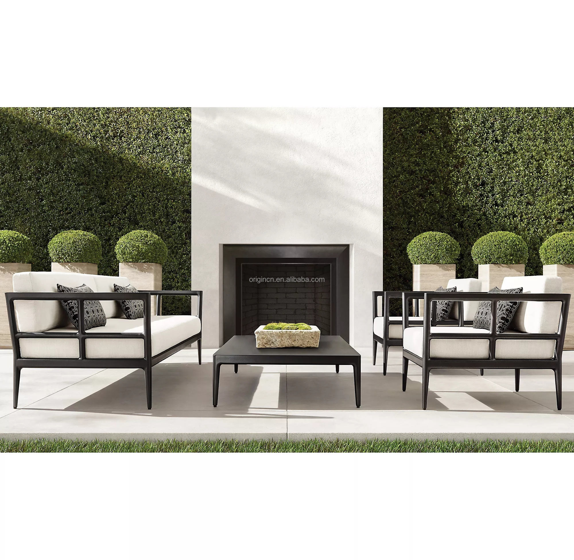 Outdoor patio furniture classical style 4 pieces tapering lines legs powder coating aluminium sofa set