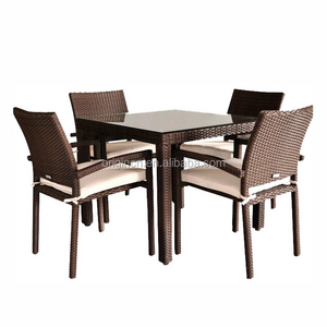 Outdoor Furniture 4 Seater Square Synthetic Rattan Table Dining Chair Set