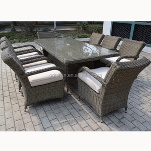 8 seater indoor or outdoor rattan chair and umbrella table furniture outside modern dining set