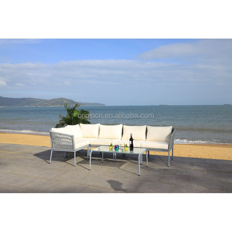 Modular Designed 6 Piece Resort Outdoor Patio Entertainment Furniture Set Sectional Rope Sofa Chairs