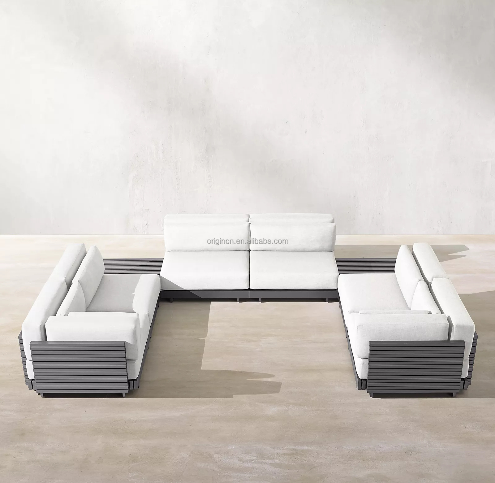 Modern garden furniture luxury aluminum water-repellent cushions 6 pieces outdoor sectional sofa