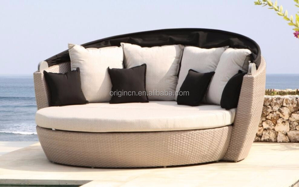 Hot Product Garden Sun Furniture Rattan Round Outdoor Lounge Beds With Canopy