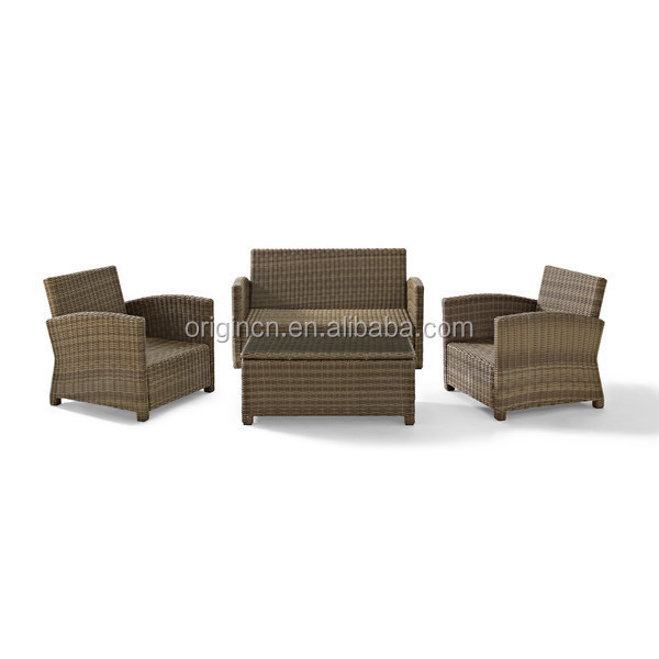 French Bistro Traditional Style Rattan 4 Piece Deep Seating Group Wicker Balcony Deck Chairs Set