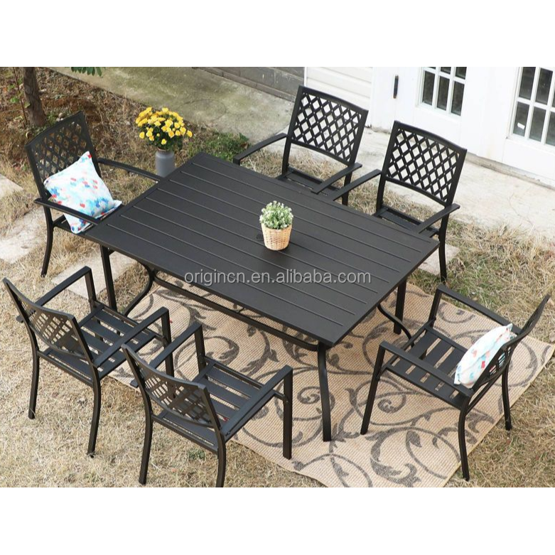 Durable patio 6 seats dining table set cheap price aluminum casting outdoor garden furniture